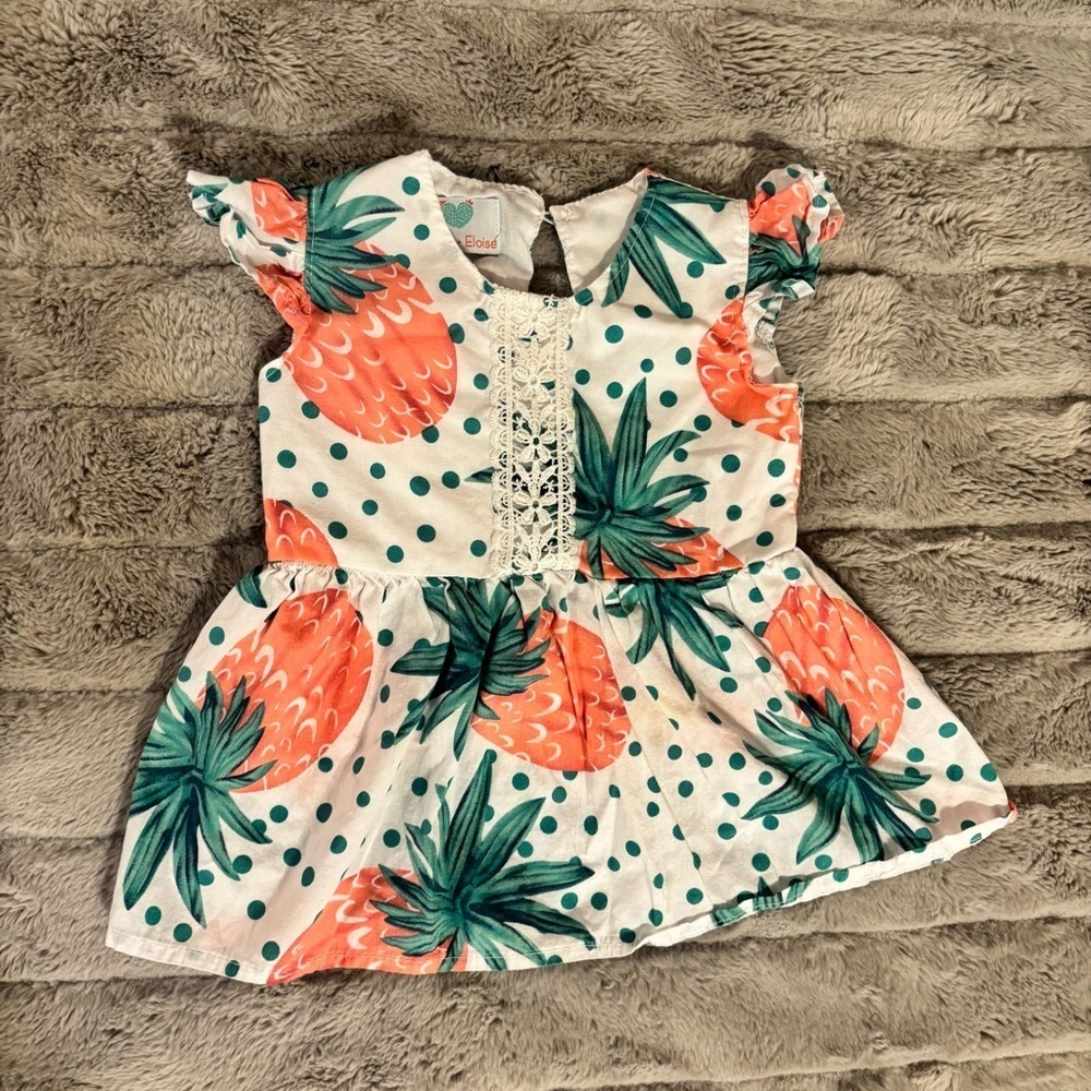 6-12 Months Paisley & Eloise Polka Dot & Pineapple Peplum Shirt, Baby Girl